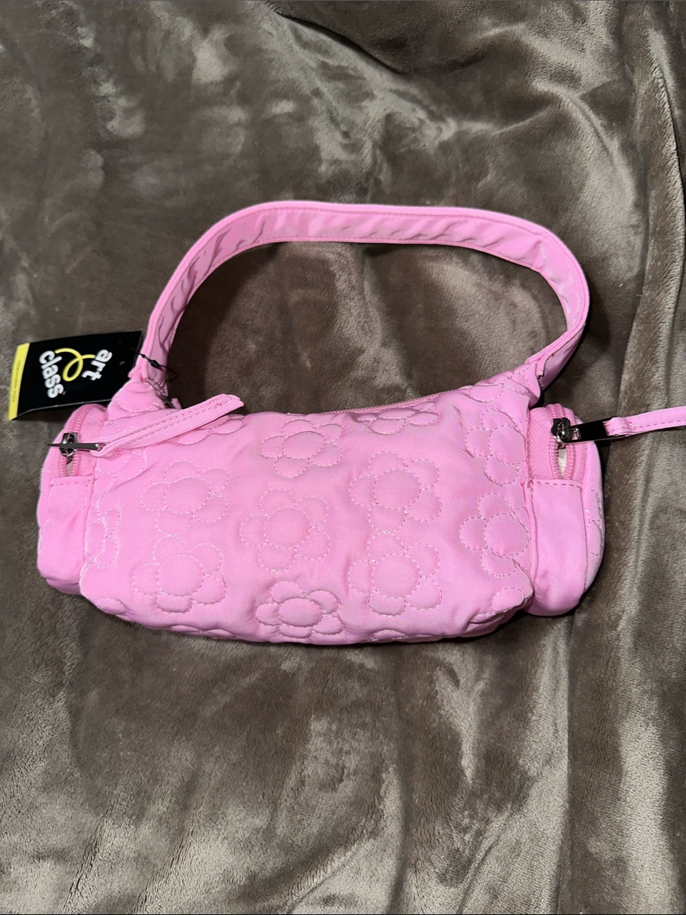 Target Pink Quilted Mini Shoulder Bag with Floral Stitching